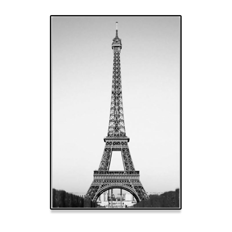 Photography Eiffel Tower Canvas Wall Art for Dining Room, Black-Grey, Textured Surface