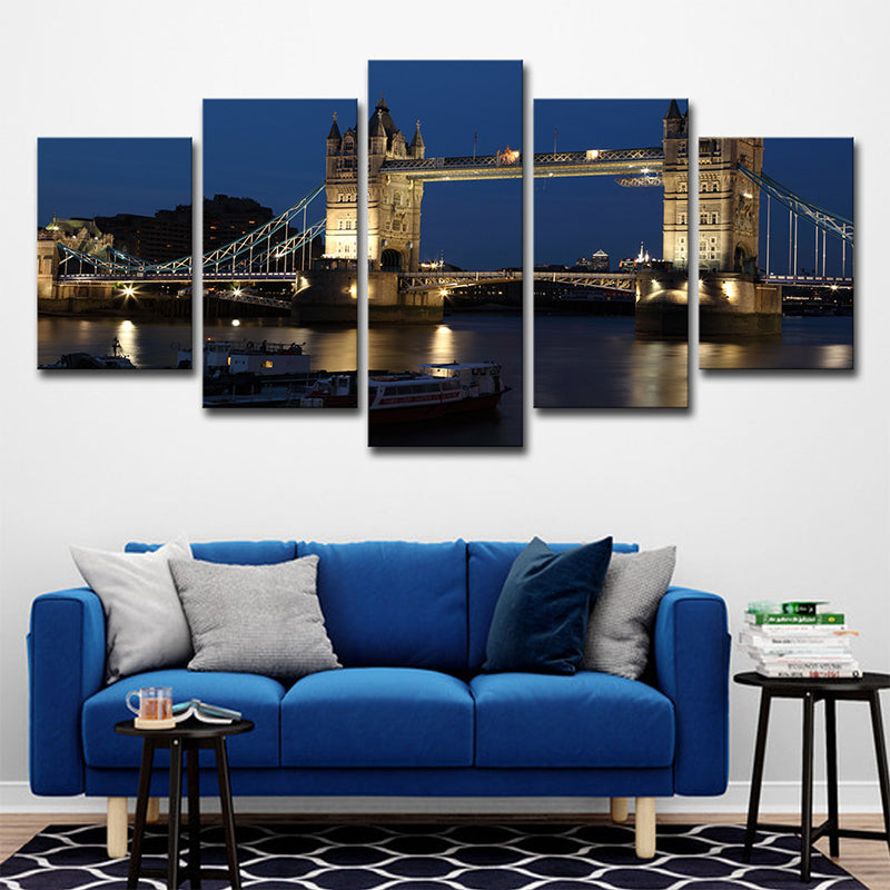 Night London Tower Bridge Canvas Blue Global Inspired Wall Art Decor for Living Room