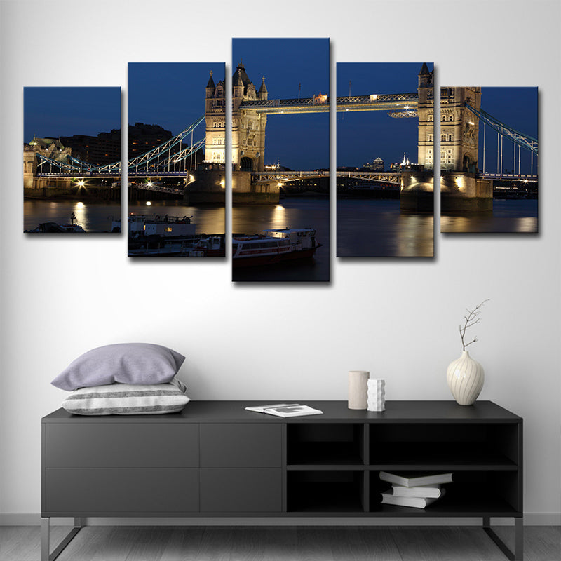 Night London Tower Bridge Canvas Blue Global Inspired Wall Art Decor for Living Room