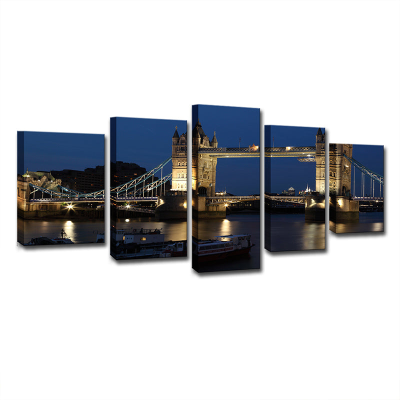 Night London Tower Bridge Canvas Blue Global Inspired Wall Art Decor for Living Room