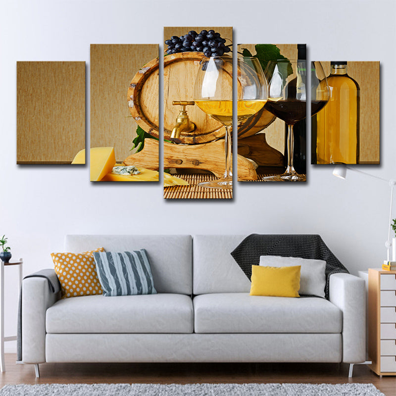 Multi-Piece Wine Wall Art Print Contemporary Canvas Wall Decor in Yellow for Dining Room