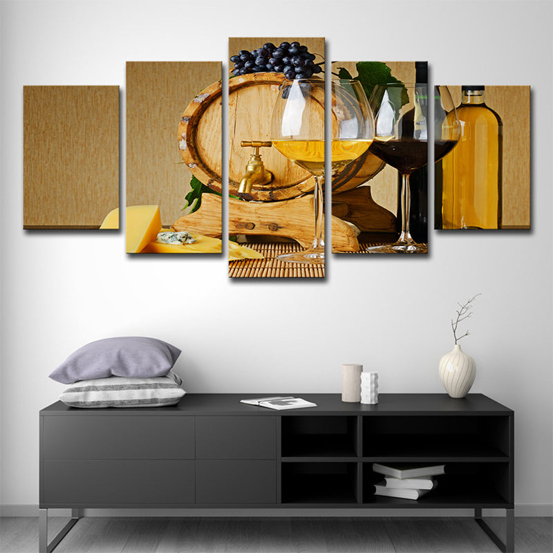 Multi-Piece Wine Wall Art Print Contemporary Canvas Wall Decor in Yellow for Dining Room