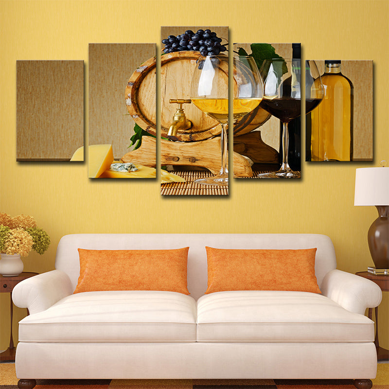 Multi-Piece Wine Wall Art Print Contemporary Canvas Wall Decor in Yellow for Dining Room