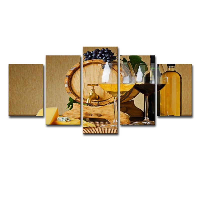 Multi-Piece Wine Wall Art Print Contemporary Canvas Wall Decor in Yellow for Dining Room