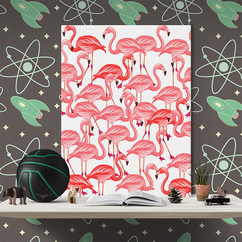 Flamingo Canvas Art Tropical Beautiful Animal Painting Wall Decor in Pink on White