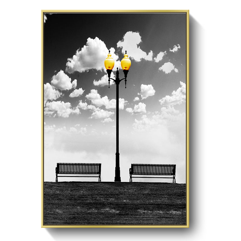 Nostalgic Street Lamp Wall Art Decor for Hallway Still Life Canvas Print in Black-White