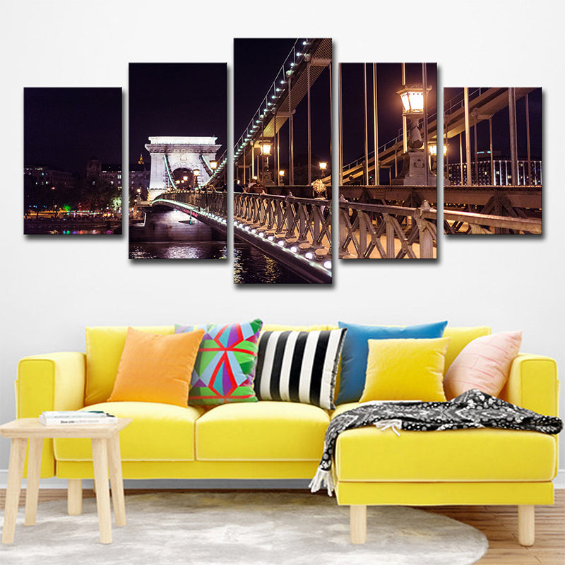 Black Szechenyi Chain Bridge Canvas Art Night Scenery Modern Multi-Piece Wall Decor