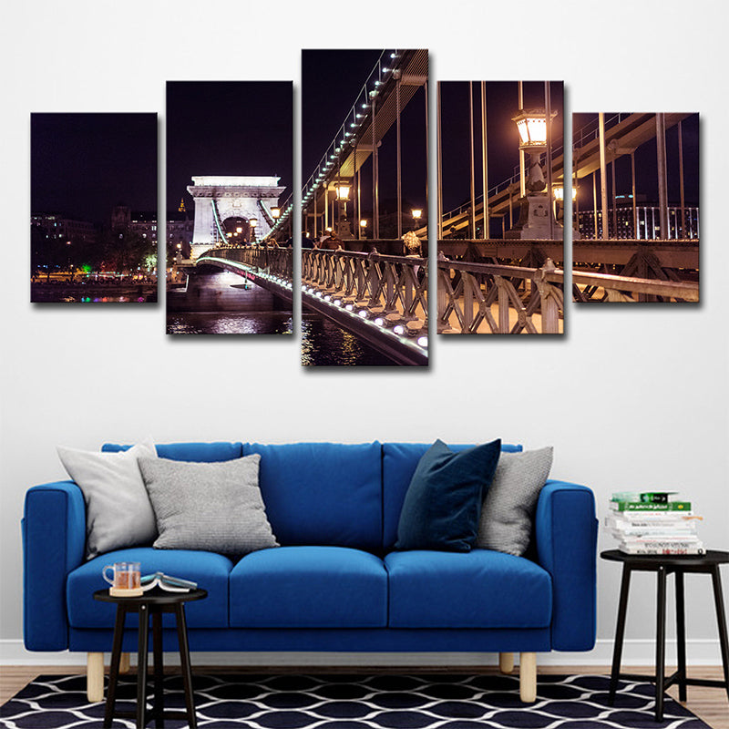 Black Szechenyi Chain Bridge Canvas Art Night Scenery Modern Multi-Piece Wall Decor