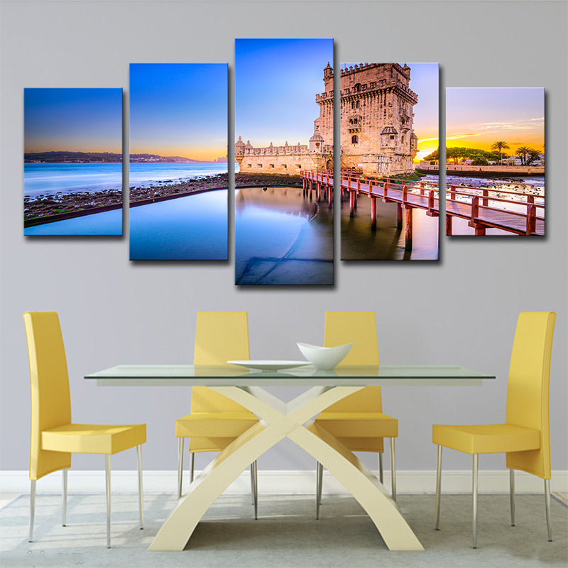 Belem Tower Scenery Wall Decor in Blue Canvas Art Print for Bedroom, Multi-Piece