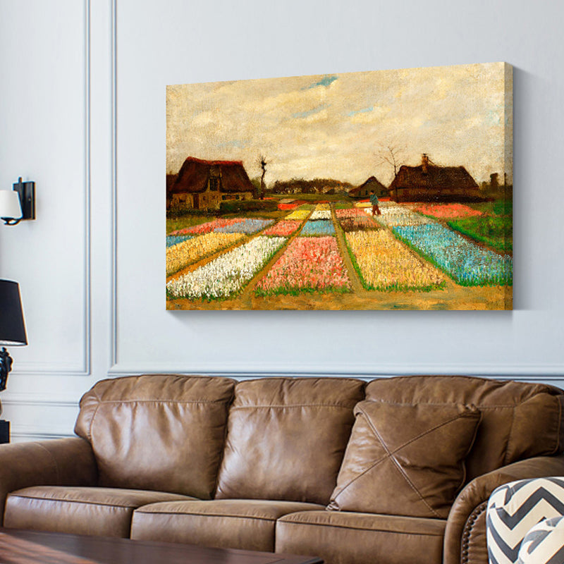 Farmhouse Bulb Fields Painting Canvas Art Brown Textured Wall Decor for Family Room