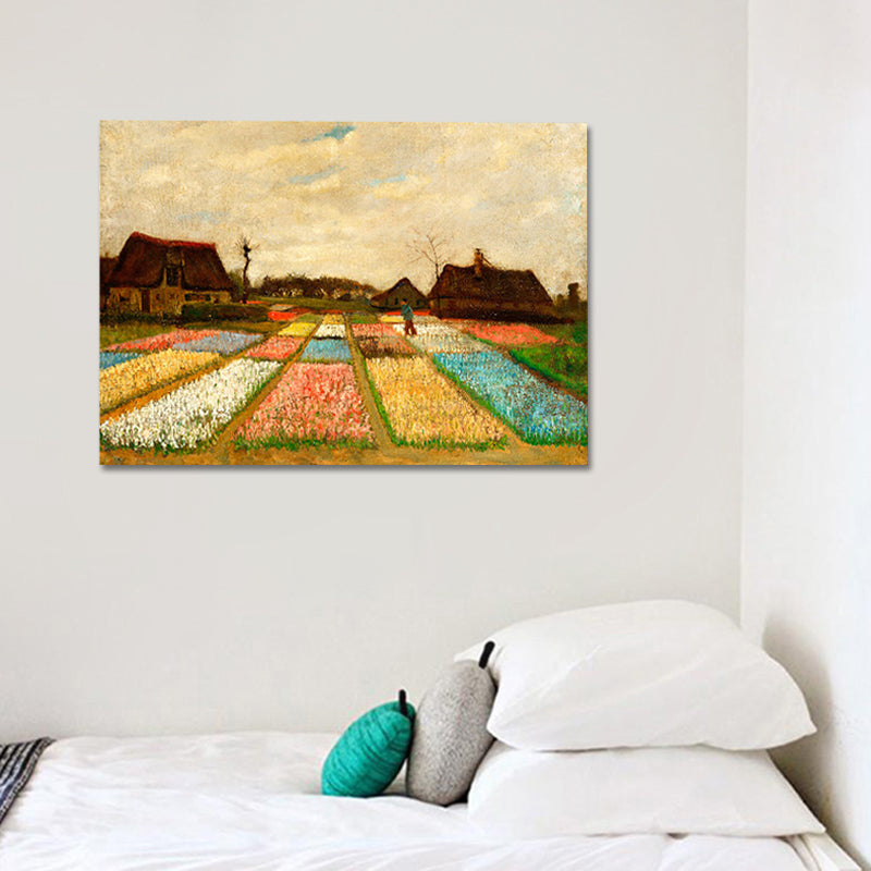 Farmhouse Bulb Fields Painting Canvas Art Brown Textured Wall Decor for Family Room