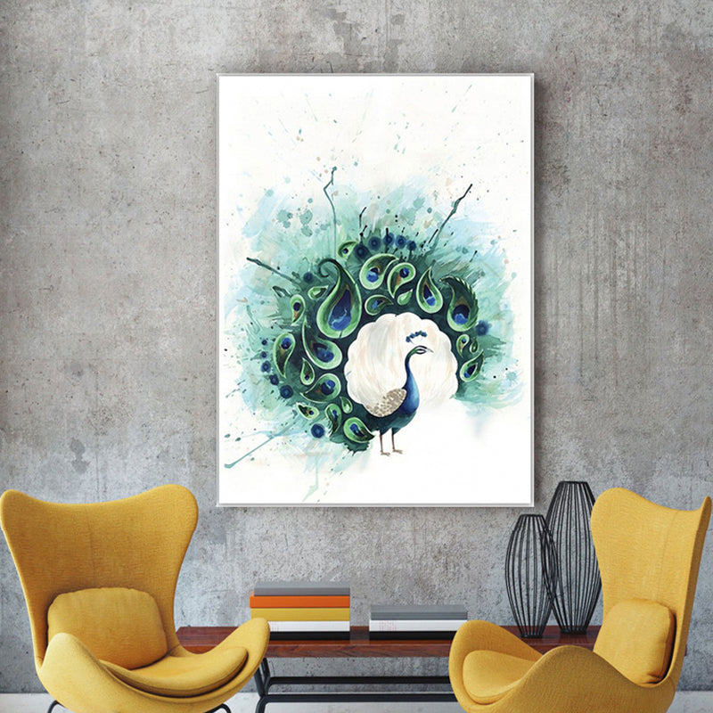 Bird Painting Wall Art Textured Contemporary Living Room Canvas Print in Light Color