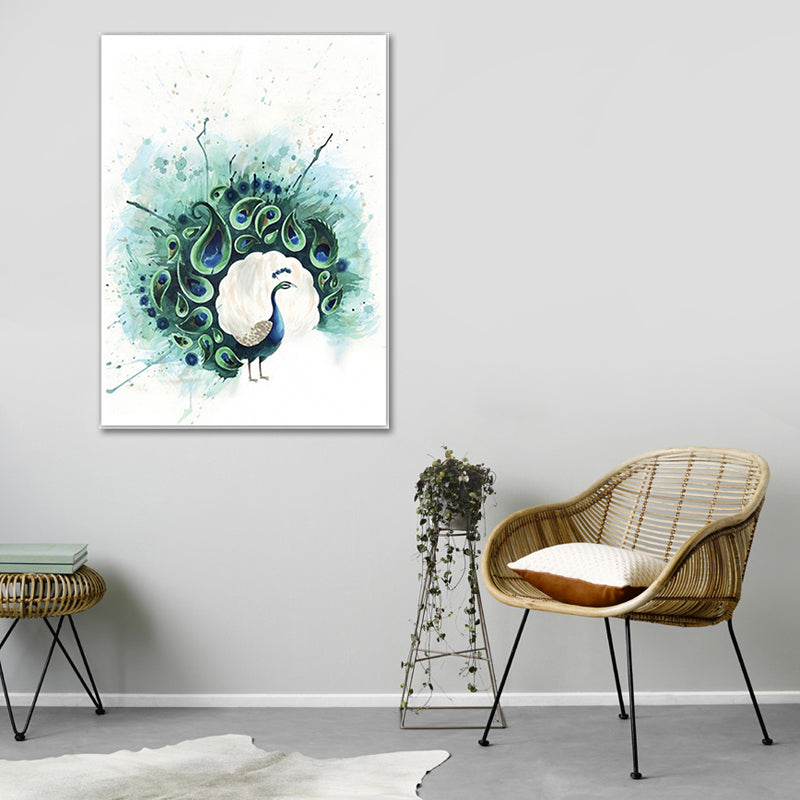 Bird Painting Wall Art Textured Contemporary Living Room Canvas Print in Light Color