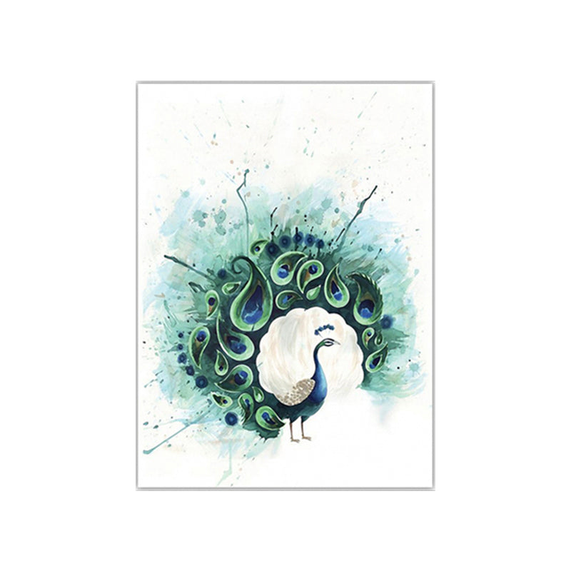 Bird Painting Wall Art Textured Contemporary Living Room Canvas Print in Light Color