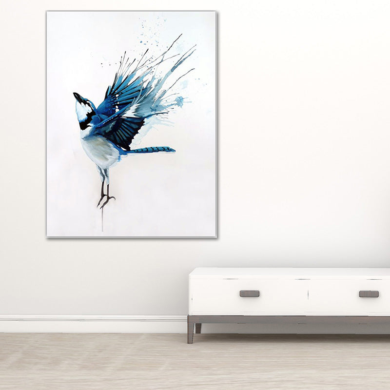 Bird Painting Wall Art Textured Contemporary Living Room Canvas Print in Light Color