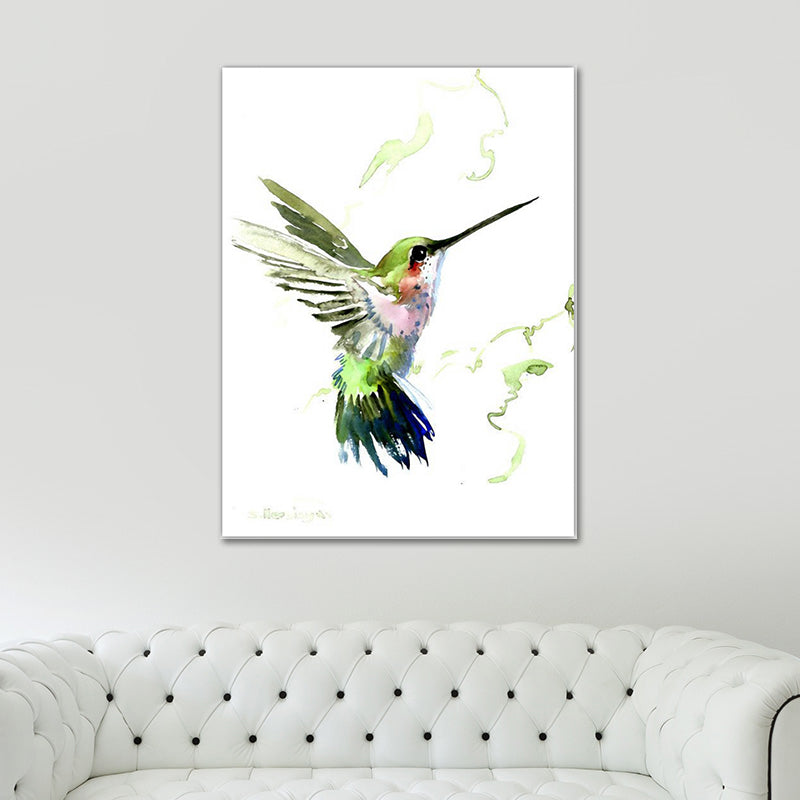 Bird Painting Wall Art Textured Contemporary Living Room Canvas Print in Light Color