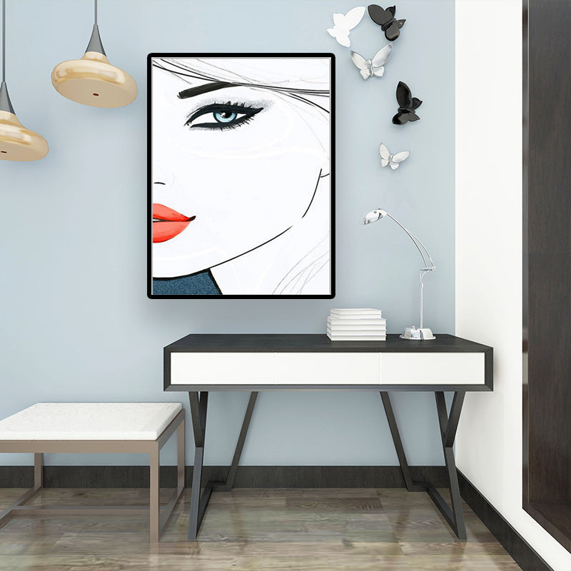 Minimalist Woman Face Wall Art Canvas Textured Pastel Color Painting for Girls Room