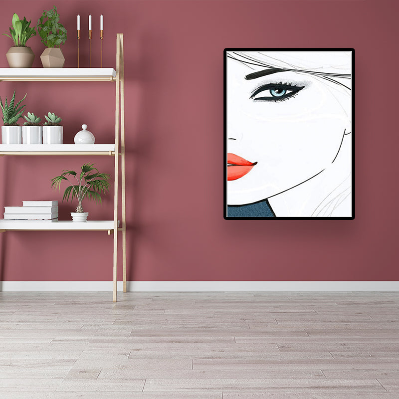 Minimalist Woman Face Wall Art Canvas Textured Pastel Color Painting for Girls Room