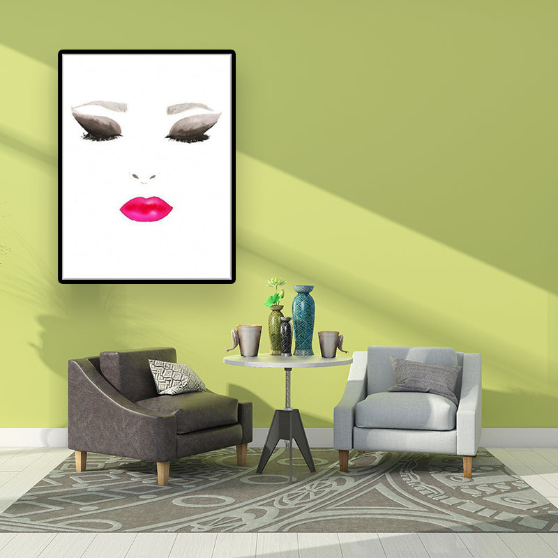 Minimalist Woman Face Wall Art Canvas Textured Pastel Color Painting for Girls Room