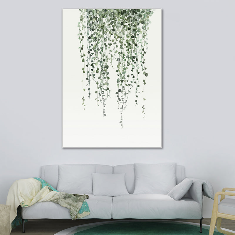 Contemporary Plant Painting Art Print Canvas Textured Green Wall Decoration for Home