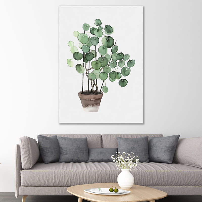 Contemporary Plant Painting Art Print Canvas Textured Green Wall Decoration for Home