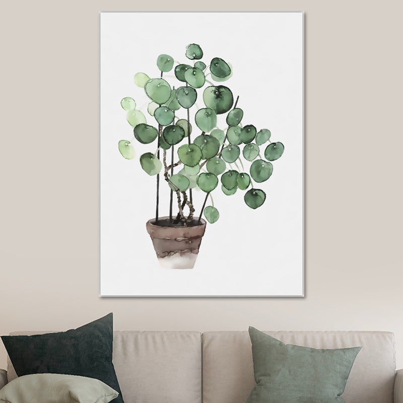 Contemporary Plant Painting Art Print Canvas Textured Green Wall Decoration for Home