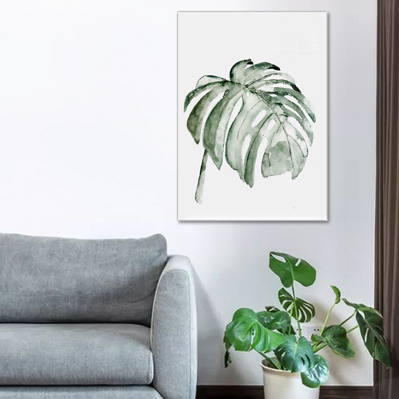 Tropical Leaf Pattern Wall Art Green Living Room Canvas Print, Textured Surface