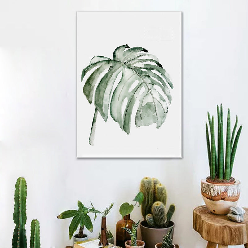 Tropical Leaf Pattern Wall Art Green Living Room Canvas Print, Textured Surface