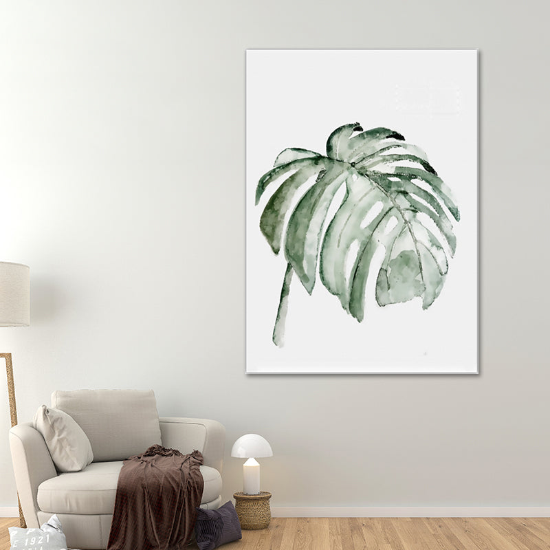 Tropical Leaf Pattern Wall Art Green Living Room Canvas Print, Textured Surface