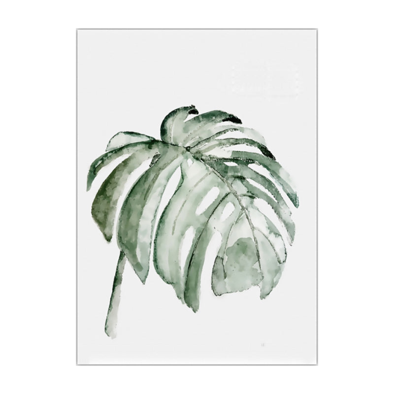 Tropical Leaf Pattern Wall Art Green Living Room Canvas Print, Textured Surface