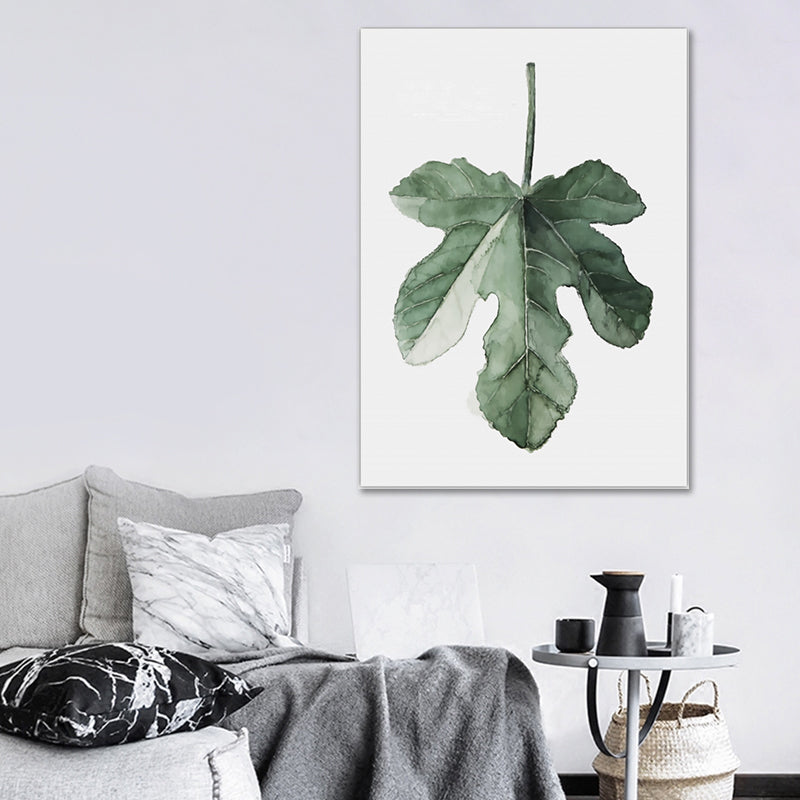 Tropical Leaf Pattern Wall Art Green Living Room Canvas Print, Textured Surface