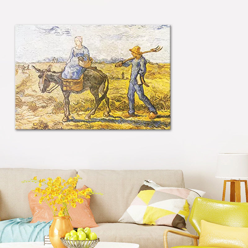 Rural Farmland Wall Art Yellow Van Gogh Peasant Couple Going to Work Painting