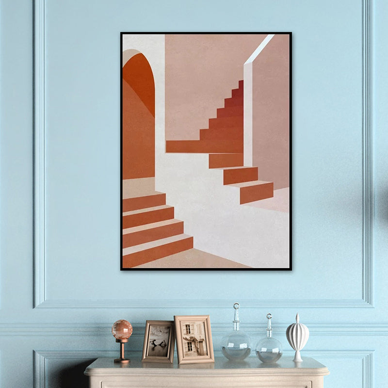 Indoor Stairs Wall Decor in Light Color Contemporary Style Canvas for Dining Room