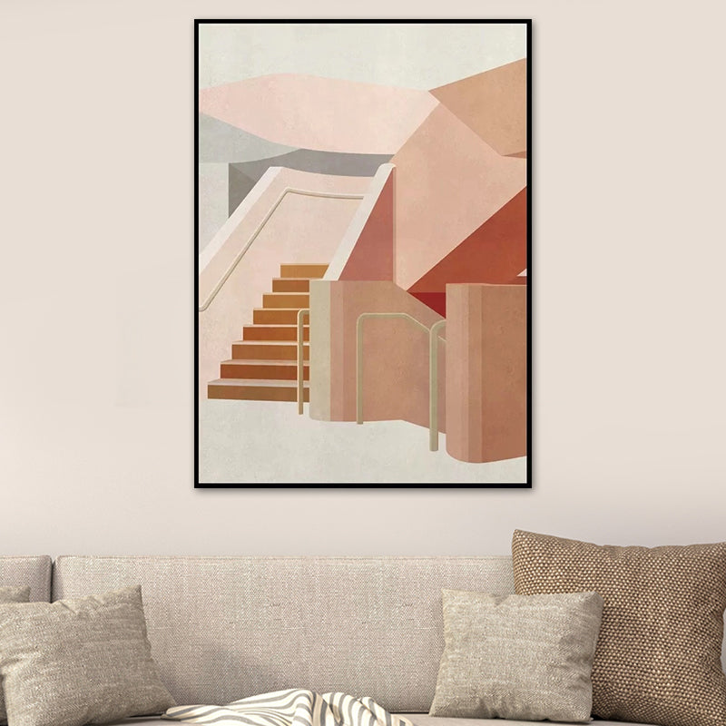 Indoor Stairs Wall Decor in Light Color Contemporary Style Canvas for Dining Room