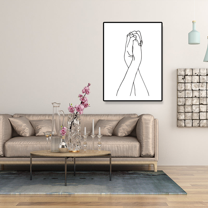 Canvas White Painting Nordic Charcoal Drawings Hand in Hand Wall Art Decor, Multiple Sizes