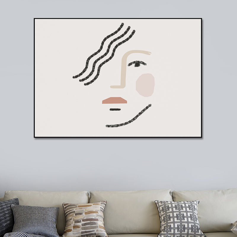 Big Girl's Face Portraiture Painting White Canvas Materials Wall Art Print Textured