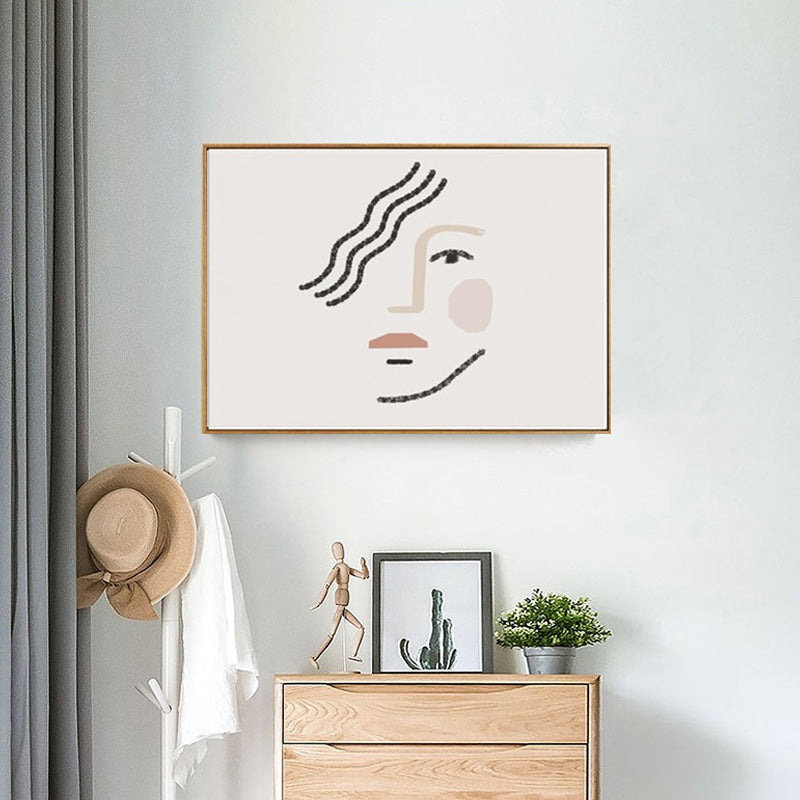 Big Girl's Face Portraiture Painting White Canvas Materials Wall Art Print Textured