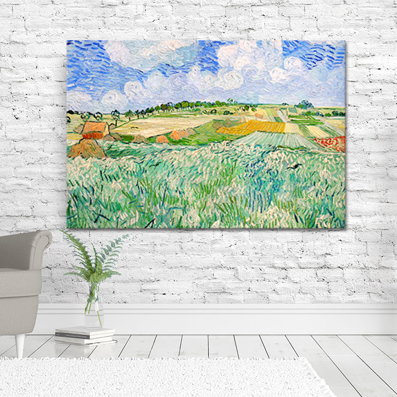 Post Impressionism Canvas Wall Art Green Van Gogh Farm Field Painting for Living Room