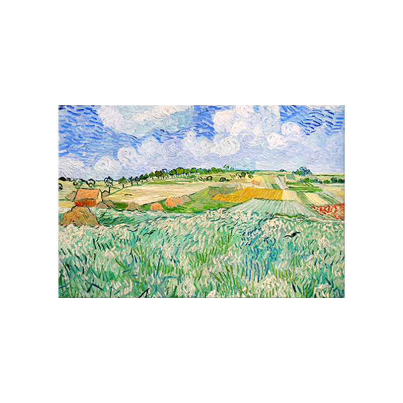 Post Impressionism Canvas Wall Art Green Van Gogh Farm Field Painting for Living Room