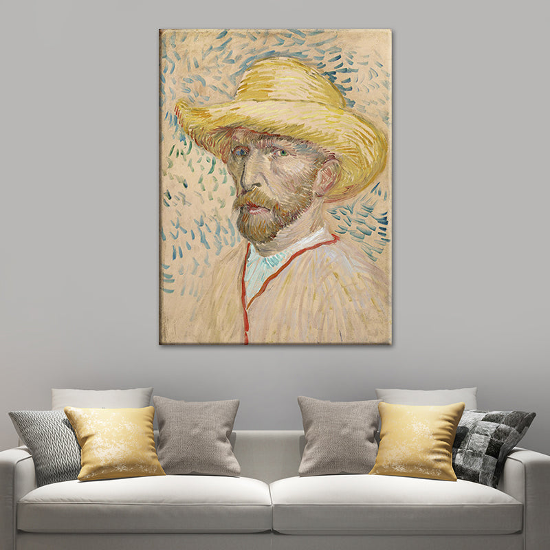 Van Gogh Canvas Art Vintage Classic Self-Portrait with Straw Hat Painting in Pastel Color