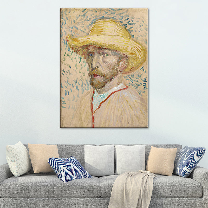 Van Gogh Canvas Art Vintage Classic Self-Portrait with Straw Hat Painting in Pastel Color