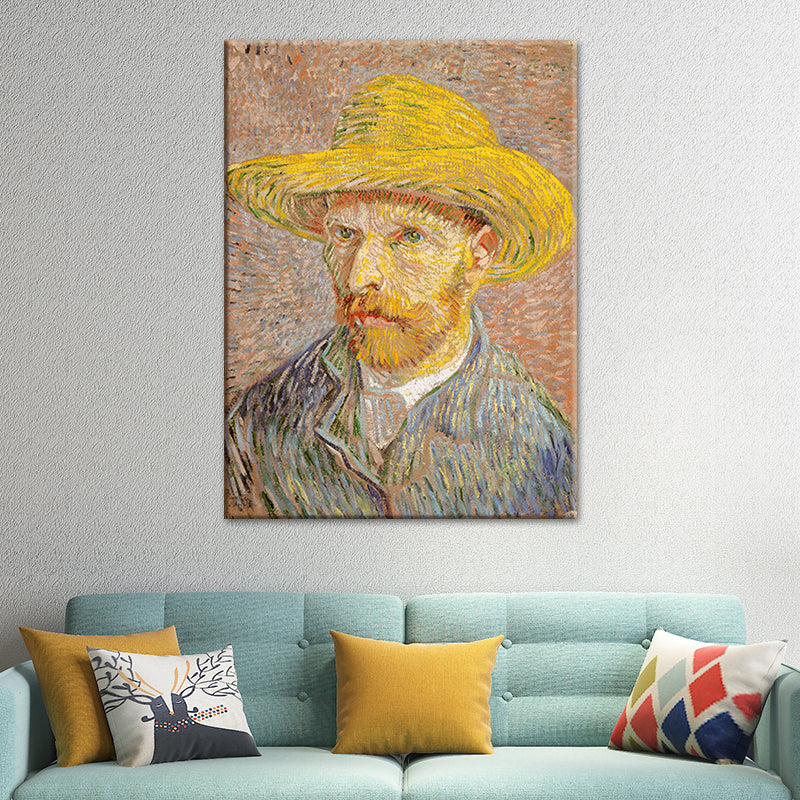 Van Gogh Canvas Art Vintage Classic Self-Portrait with Straw Hat Painting in Pastel Color