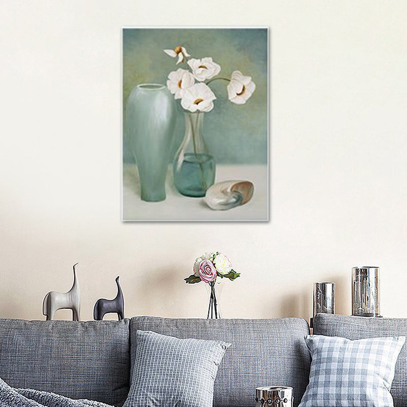 Modern Flower Vase Canvas Art Green Still Life Painting Wall Decoration for Home