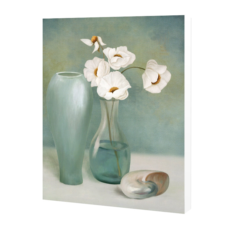 Modern Flower Vase Canvas Art Green Still Life Painting Wall Decoration for Home