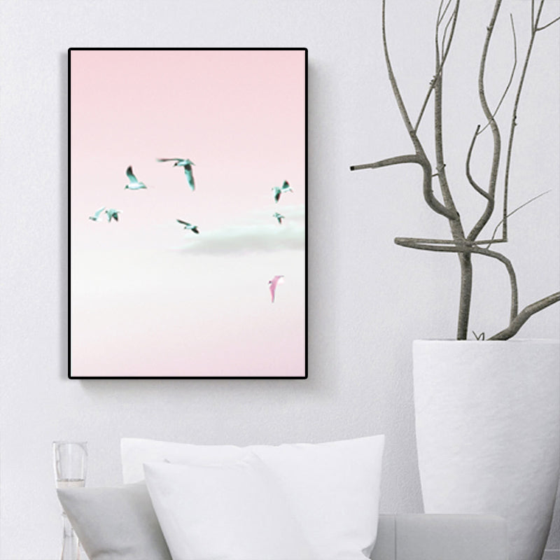 Minimalism Birds Wall Art Print Pink Animals Wrapped Canvas for Sitting Room, Texture