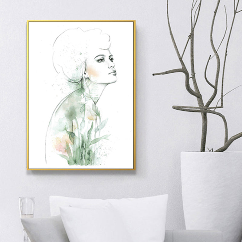 Textured Figure and Botanical Painting Canvas Glam Style Wall Art Decor for Bathroom