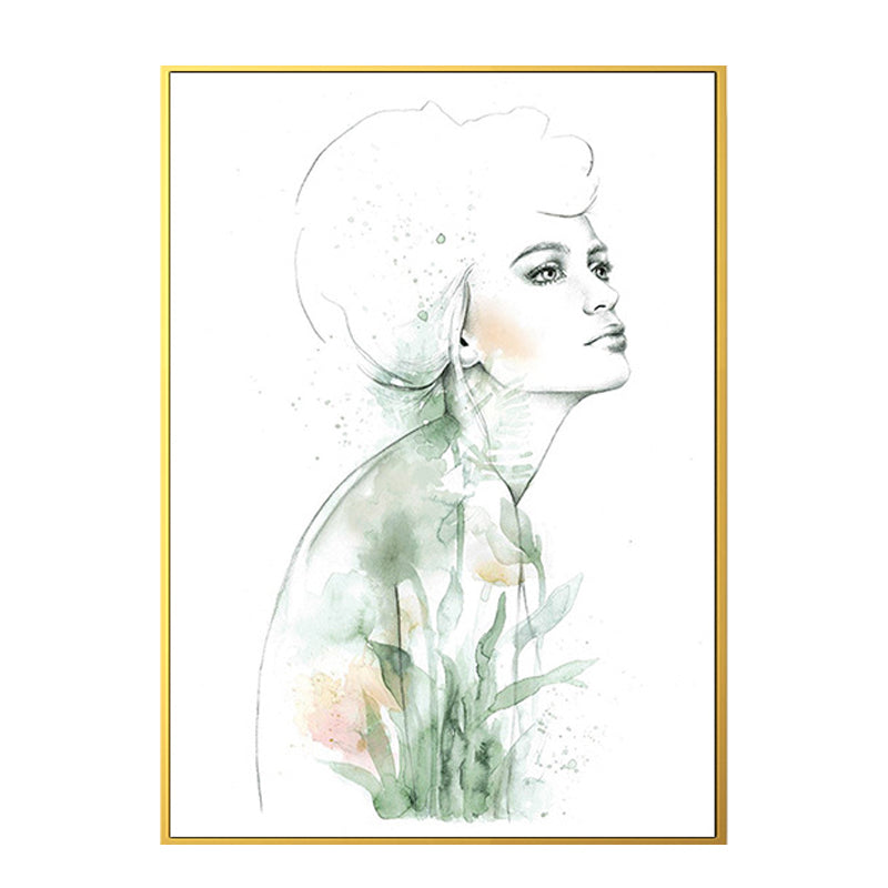 Textured Figure and Botanical Painting Canvas Glam Style Wall Art Decor for Bathroom