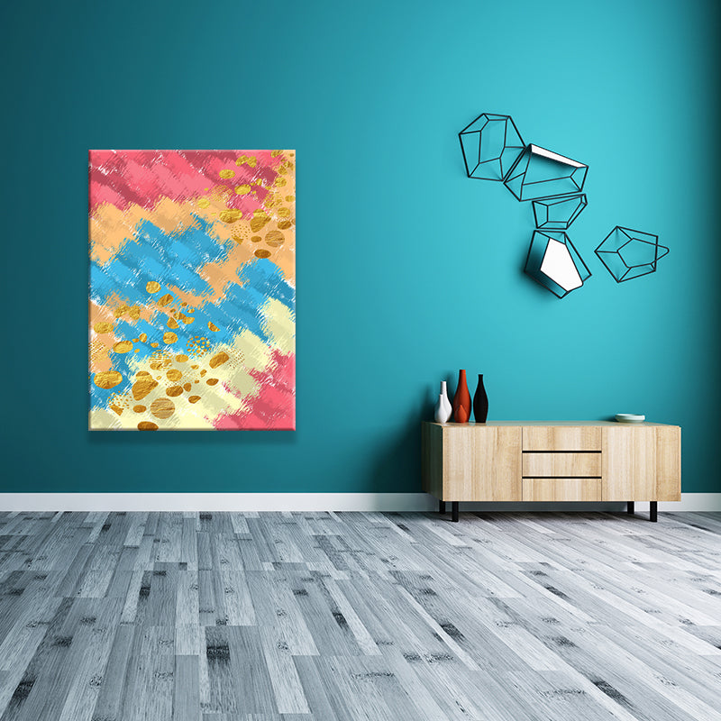 Abstract Painting Wall Decor Blue and Red Canvas Art Print for Living Room, Texture