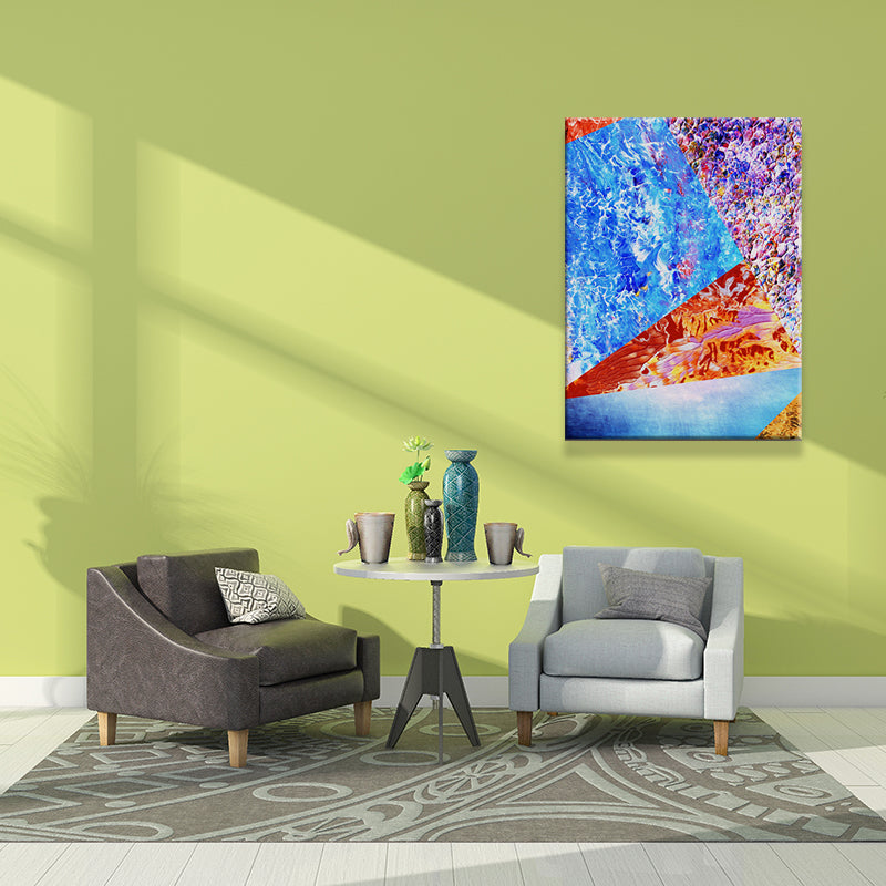 Modern Abstract Color-Block Painting Canvas Textured Blue Wall Art Print for Room