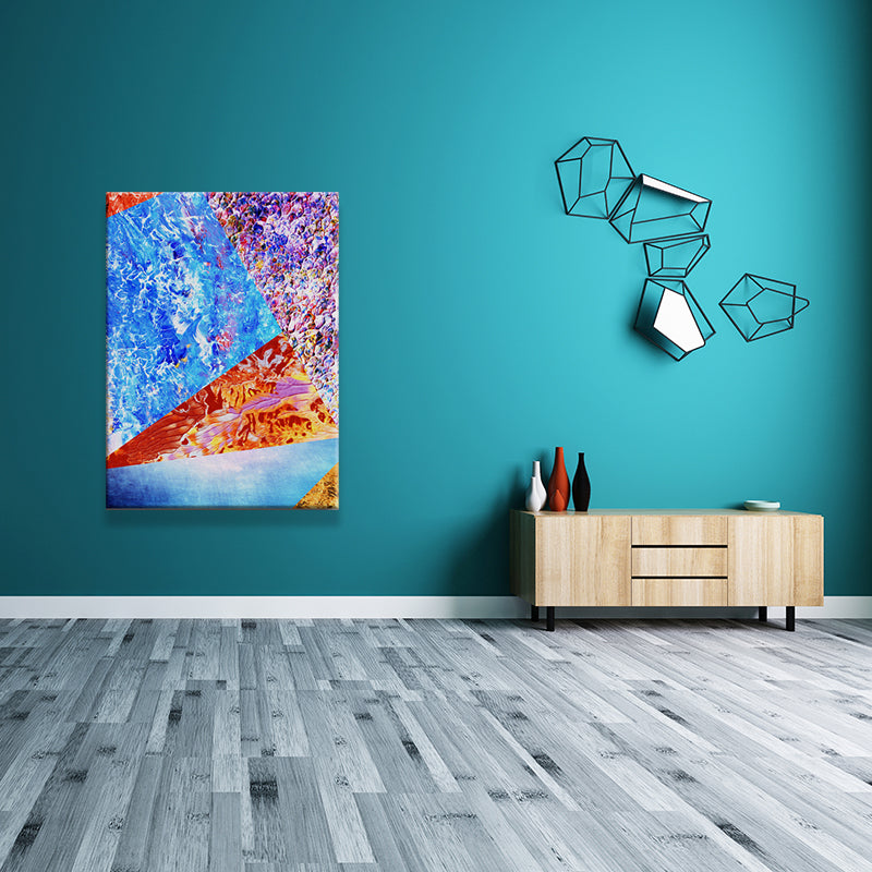 Modern Abstract Color-Block Painting Canvas Textured Blue Wall Art Print for Room